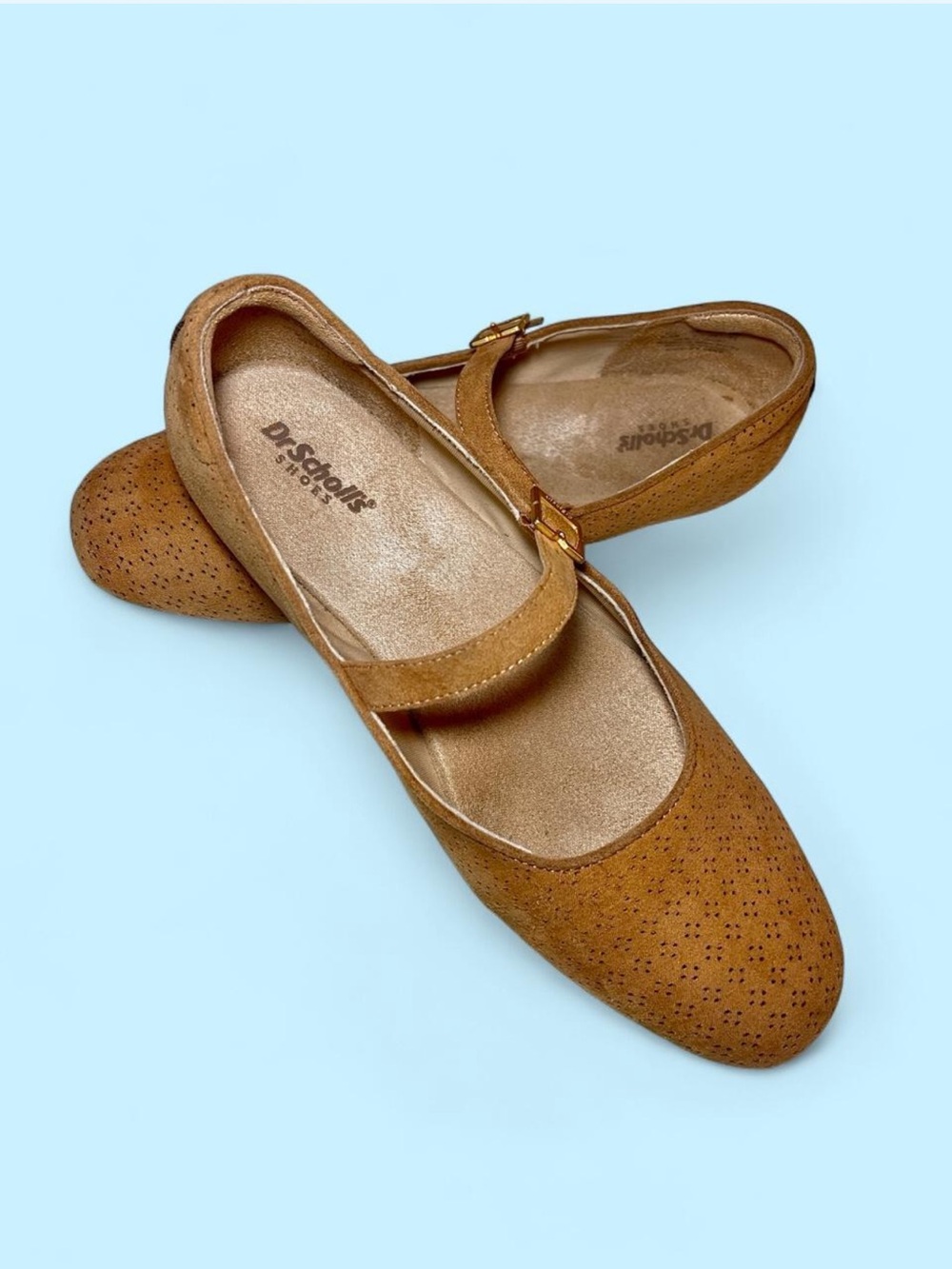 Dr. Scholl's Tan Mary Jane Flats with Perforated Toe